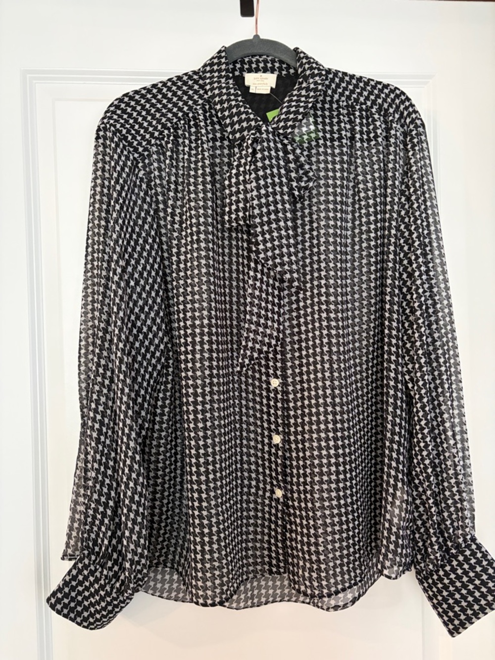 kate spade Black & Cream Houndstooth Chiffon Blouse